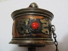 Antique vintage Tibetan Buddhist Prayer Wheel  Mixed Metals   Wood Handle  Nice 