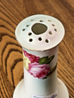 Antique Bavarian Porcelain Hatpin Holder    Roses    6     13 Holes    Nice 