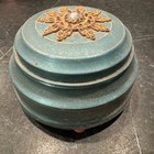 Antique Vintage Metal Powder Puff Music Box Works Slow W Cabochon Gemstones