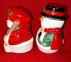 Vintage Christmas Mr    Mrs  Snowman Salt   Pepper Shakers Holidays