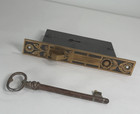 Antique Sliding Pocket Door With Key Mortise Lock Set     Vintage Architectural