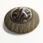 Antique Jeweled Button   Intermixed Glass In Metal W  Faux Fabric Border   1 