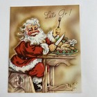 Vintage Mid Century Christmas Greeting Card Santa Claus Carves Roast Turkey