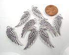 8 Angel Wing Charms Antique Silver Pewter Two Side Feather Pendant 33x10mm