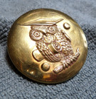 Large Vintage Antique Metal Picture Button Wise Owl With Diploma
