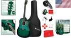 Complete Acoustic Guitar Package  41-inch Green Guitar With Tuner   Extras