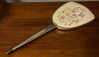 Vintage Hand Held Vanity Mirror With Floral Embroidery Gold Tone Shabby Chic