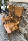 Vintage Pair Solid Oak Wood Pressed Back Captains Dining Chairs- Euc nice  