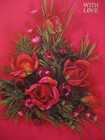 Vintage Christmas Greeting Card Red Floral Xmas Bouquet Gilded Embossed Hallmark