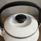 Vintage Siam Fujiware 2 Qt White Enamel Tea Kettle   Thailand Enamelware Teapot 