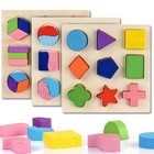 Wooden Montessori Geometric Shapes Puzzle Sorting Math Blocks Kids Preschool Edu