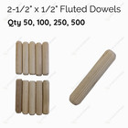 2-1 2  X 1 2  Wooden Fluted Grooved Dowel Pin  50  100  250  500 Pack