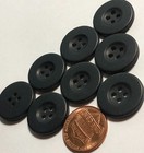 8 Vtg Matte Dull Black Plastic Concave Buttons Sew-thru 4-hole 19mm 3 4  12503