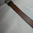 Double Prong Brown Leather Belt Wide Men Women Xl 42-44 New Silver Buckle Sturdy