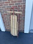 Vintage Snow Sled 48 Inch Vintage Metal Red Wood For Sledding Or Decoration