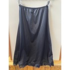 Mel Lin Vintage Black Nylon Half Slip Midi Skirt Scalloped Lace Trim Small