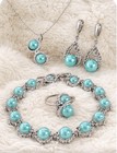 Natural Pearls-925 Sterling Silver  Pink   Aqua Necklace Earrings Bracelet Ring