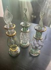 Three Egyptian Hand Blown Green Perfume Bottles With Dabber