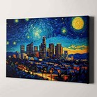 Los Angeles Skyline As Van Gogh Starry Night Retro Canvas Print Wall Art