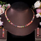 Women Multicolor Cubic Zirconia Tennis Necklace Earrings Gold Plated Jewelry Set