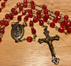 Vintage Handmade Faceted Red Beads  20 Inch Plus Rosary