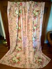 1of4 Vtg Pink Rose Floral Bouquet Barkcloth Era Cotton Pleated Drape Panel 22x86