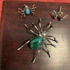Nativeamerican3pc malachitespiderpin 1turquoise 1coral Spider   pierced Earrings   