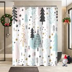 Christmas Tree Shower Curtain Winter Holiday Xmas Pine Fabric Cloth Bath 72x72 