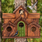 Bird House Outdoor  6-room Wooden Birdhouse For Outdoors   Outside  Carbonized P