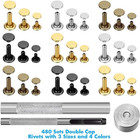 480pcs Leather Rivets Kit Double Cap Studs 3 Sizes 4 Colors W  Tools Box