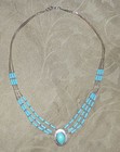 Vintage Navajo Native American Sterling Blue Turquoise Necklace Wolf Mark Zuni