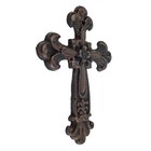 Small Cast Iron Wall Cross Floral Fleur De Lis Accents Antique Style 7 5 Inch