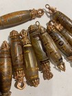 10pcs Rare Tibetan Brass Inlay Old Agate Dzi Prayer Bead Pendants