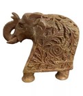 5    Solid Carved Soapstone Decorative Elephant Statue Trunk Green Brown