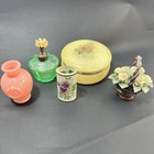 5 Lot Vintage Vanity Bathroom Decor Collectable Perfume Vase Trinket Box Floral