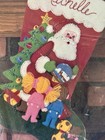 Vintage Bucilla Christmas Eve Felt Applique Stocking Kit 18  Santa Tree Children
