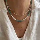 4mm Green Blue Arizona Turquoise   White Buffalo Unisex Heishi Beaded Necklace