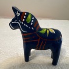 Vintage Mini Blue Dala Horse 2    Hand Painted Carved Wood Swedish Folk Art