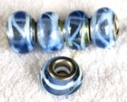 Set Of 5 Blue White Swirl  Murano Lampwork European Glass Beads Silver Plated