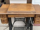 Singer Antique Treadle Sewing Machine Cabinet Oak Brown Ornate Pre-1930