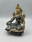 Antique 19th C  Qing Gilt Bronze Green Tara Statue Tibetan Buddhism 8 1 2  