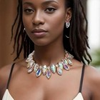 Ab Crystal Statement Necklace And Earrings Jewelry Set Prom Bridal