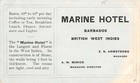 Barbados   Marine Hotel  Adv For The Establishment On The Back C 1910-20