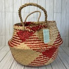 Natural Seagrass Belly Basket Collapsing Folding Collapsible Red   Handles Plant