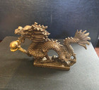Vintage   Chinese asian  Brass - Dragon Snake Statue Figurine With Orb 5x2 75x1 