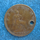 1866 Great Britain Queen Victoria Circulated Farthing Coin  holed 