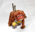 1940s Vintage Working W key Wind Up Monkey Banana Tin Toy Plush Antique Rare