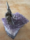 Vintage Pewter Wizard On Amethyst With Crystal- Miniature