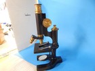 Vintage Heavy Brass Microscope Model 51855 W  Locking Wood Case