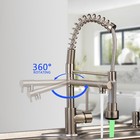 Led Nickel Brushed Kitchen Faucet 360  swivel 2 Spout Pull Down Spray Mixer Taps